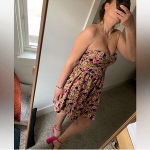 XOXO Floral Strapless Mini Summer Dress Sz S Fit & Flared